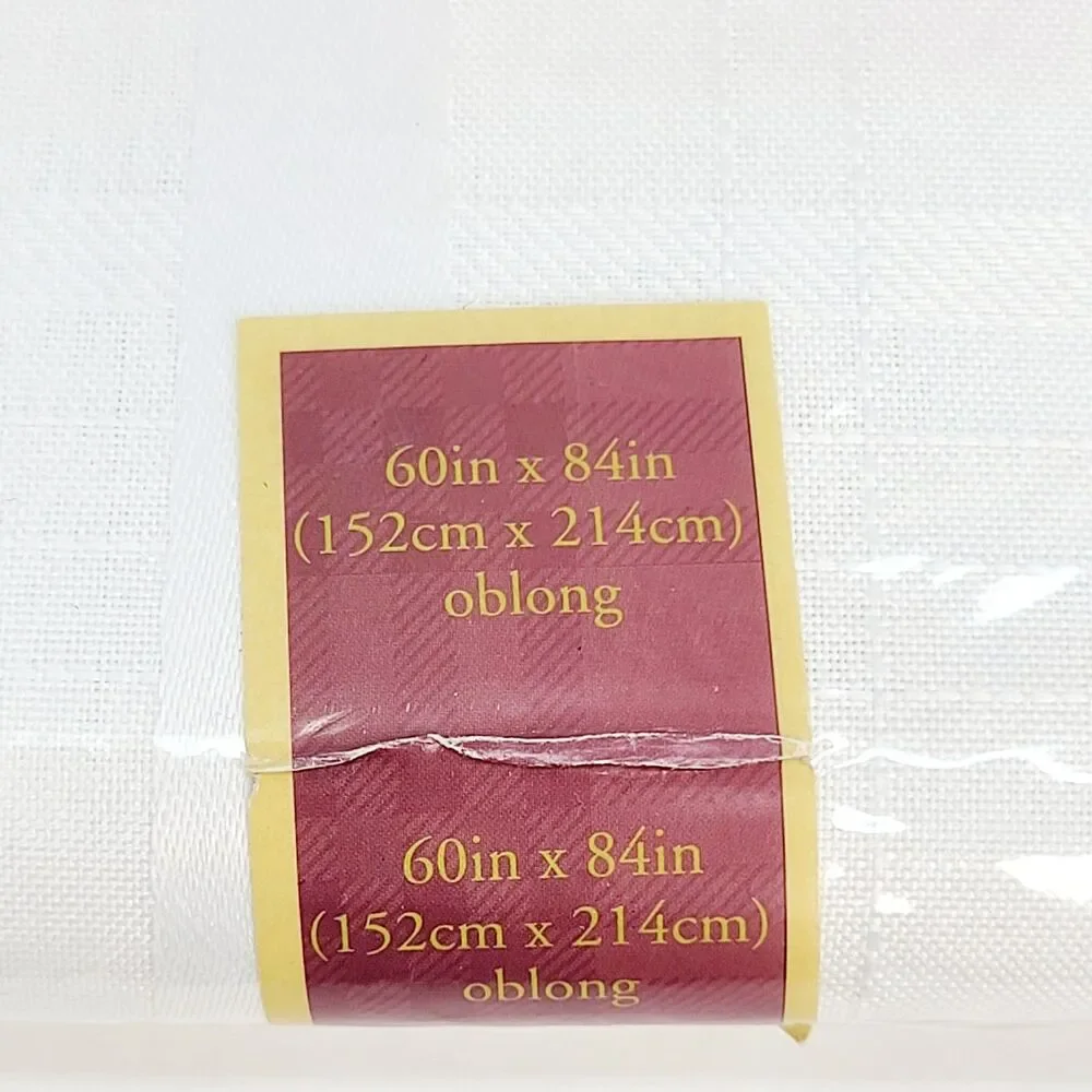 NEW White Damask Tablecloth 60x84 Oblong Plaid Pattern OPEN Package